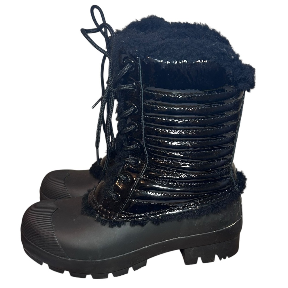 Hunter Womens Boots Size 6 Black Quilted Faux Fur Winter Snow Waterproof Lace Up